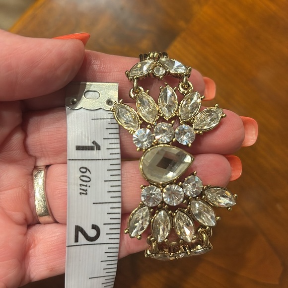 Goldtone clear cluster crystal adjustable bracelet marquis round pair crystals - Picture 9 of 12